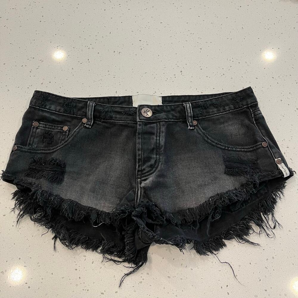 One Teaspoon Dukes Black Shorts Low Waist Mini Denim Shorts size 29